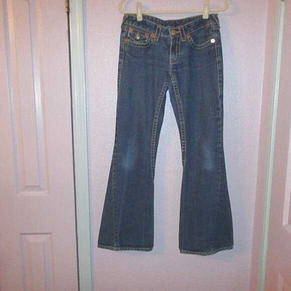 Vtg True Religion Disco Joey Big T Flare Jeans Size 28 Twisted Flap Low Rise USA - Picture 7 of 12